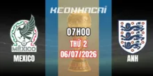 Kèo nhà cái Mexico vs Anh – Vòng 16 đội World Cup 07h00 ngày 06/07/2026